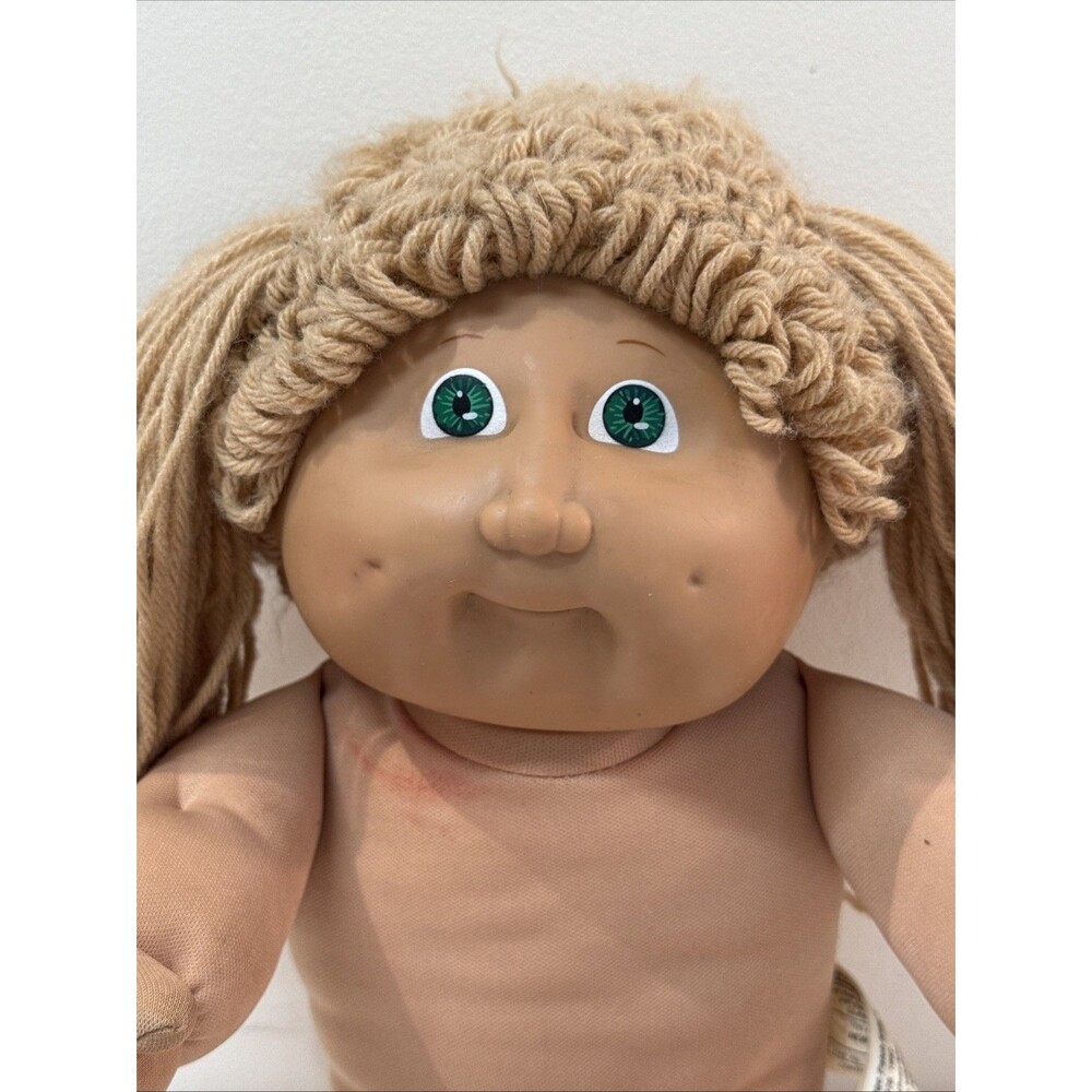 Vintage Cabbage Patch Doll With Pigtail Hair Green Eyes Signed VTG  READ